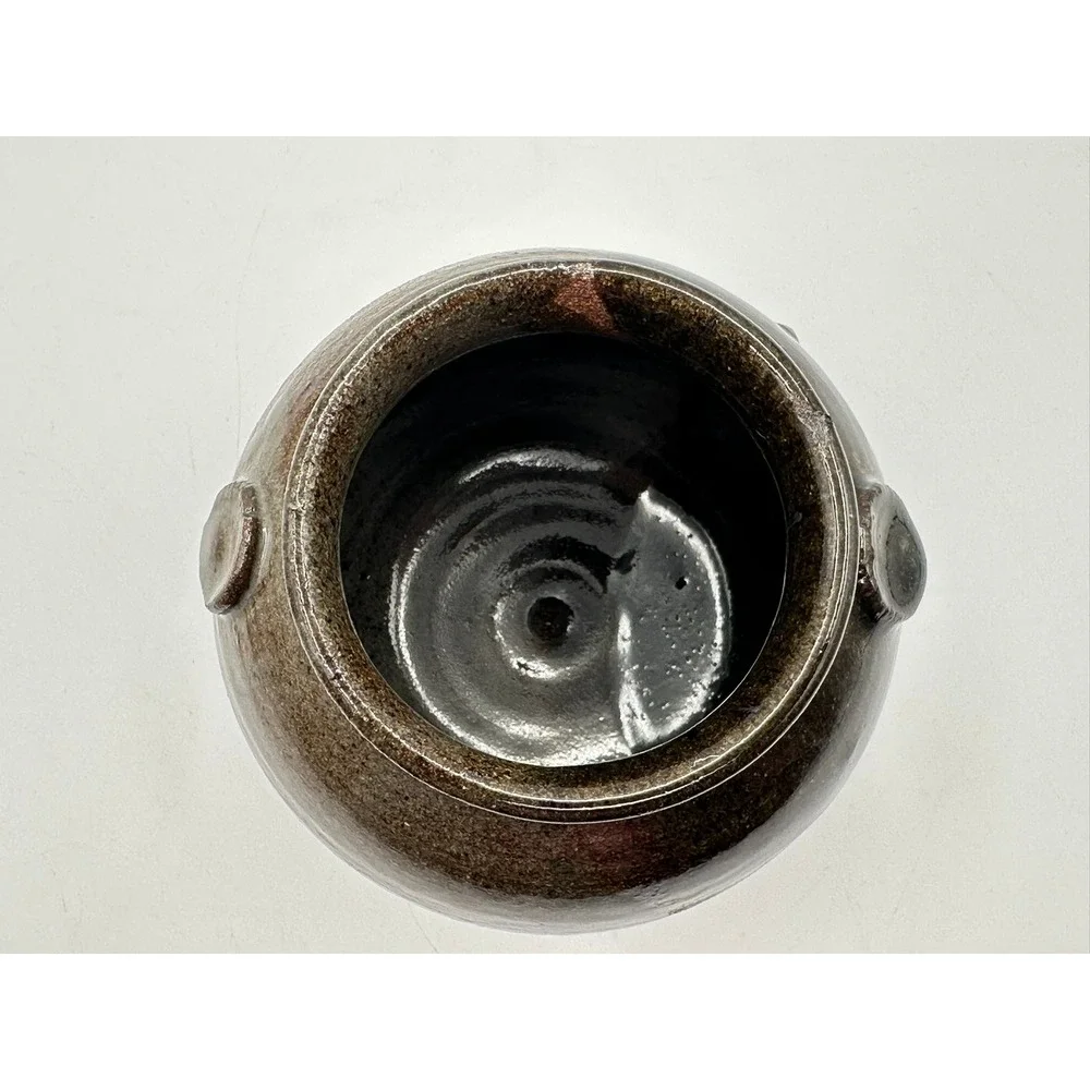 Vintage Artist Signed Stoneware Pot 4x4 Dark Glaze Studio Pottery